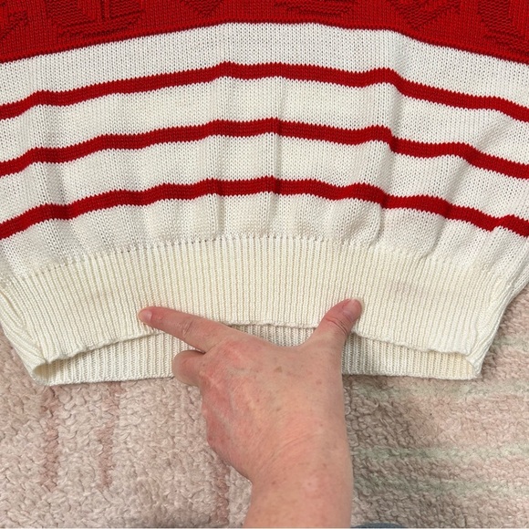 Vintage Cream Red Nautical Striped Sleeveless Sweater Size Large Sailboat Anchor - Picture 9 of 11